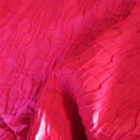 Adrianna Papell Square Neckline Jacquard Dress.Textured, Classic Red, Holiday - Picture 8 of 9